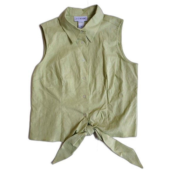 NWOT Ladies J.G. Hook Lime Linen Blend Sleeveless Tie Front Button Down Size 12 - Picture 1 of 5